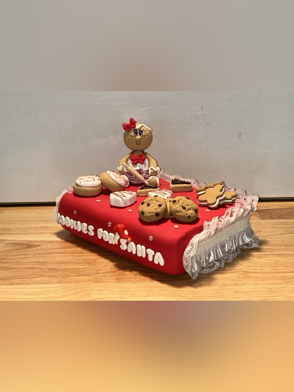 'Cookies for Santa' Fake Gingerbread Book with Lace Trim Handmade Display